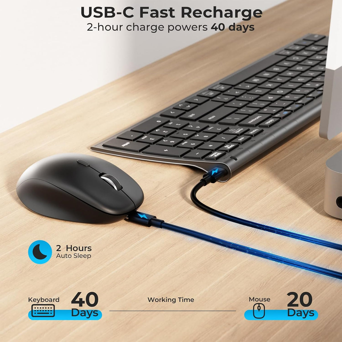 iClever Combo de teclado y mouse inalámbricos Bluetooth DK05, gris...
