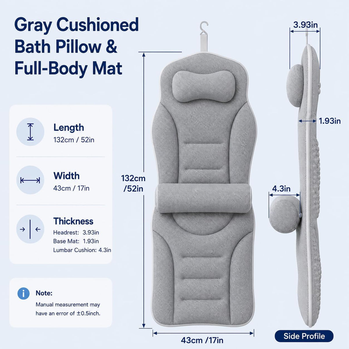 Almohada de cuerpo completo para tina con soporte lumbar, cojín de...
