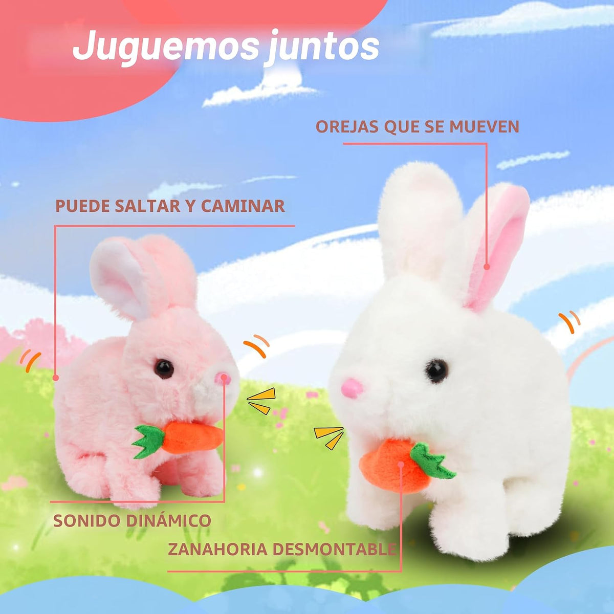 Hopearl - Conejo saltarín con zanahoria, juguete electrónico intera...