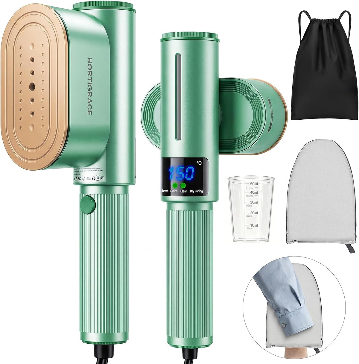 HORTIGRACE Vaporizador de viaje para ropa, plancha de vapor 2 en 1...