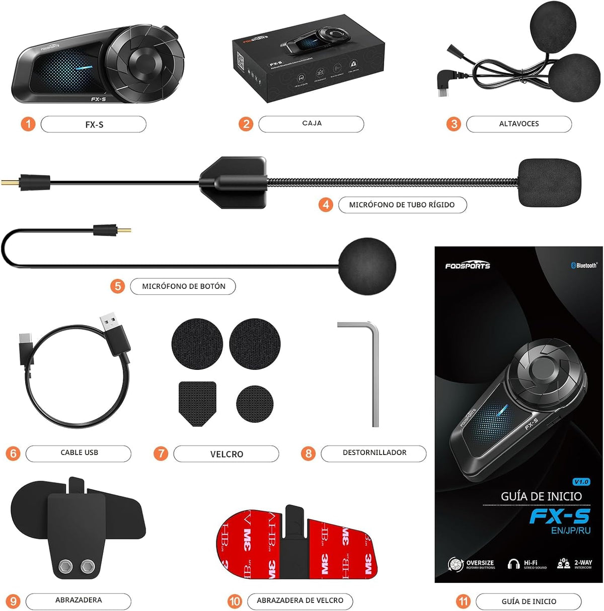 Fodsports FX-S auriculares Bluetooth para motocicleta V5.4, sistema...