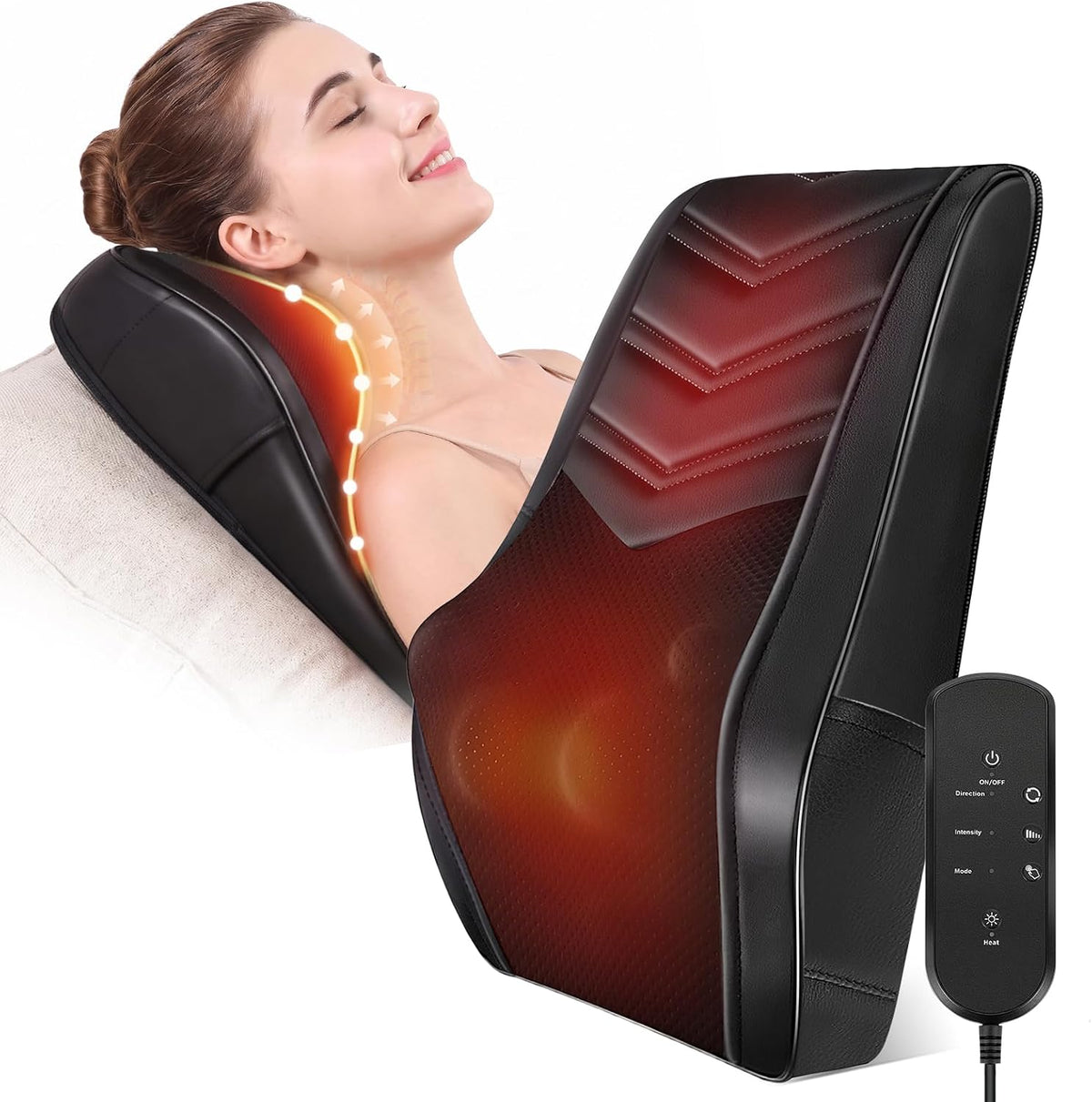 Almohada masajeadora de espalda de tejido profundo con calor, masaj...