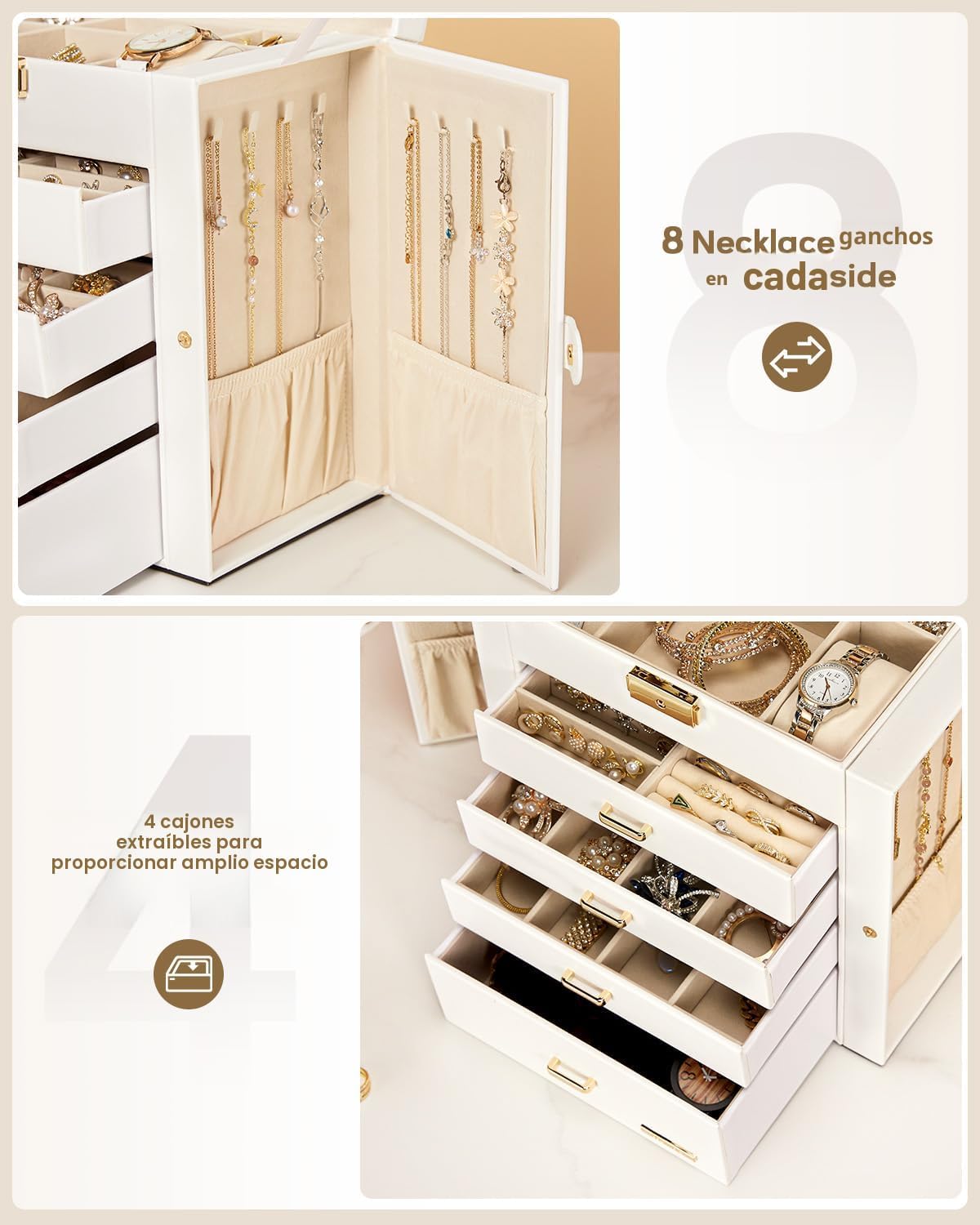 Homde - Joyero grande para mujer: organizador de 5 capas con cerrad...