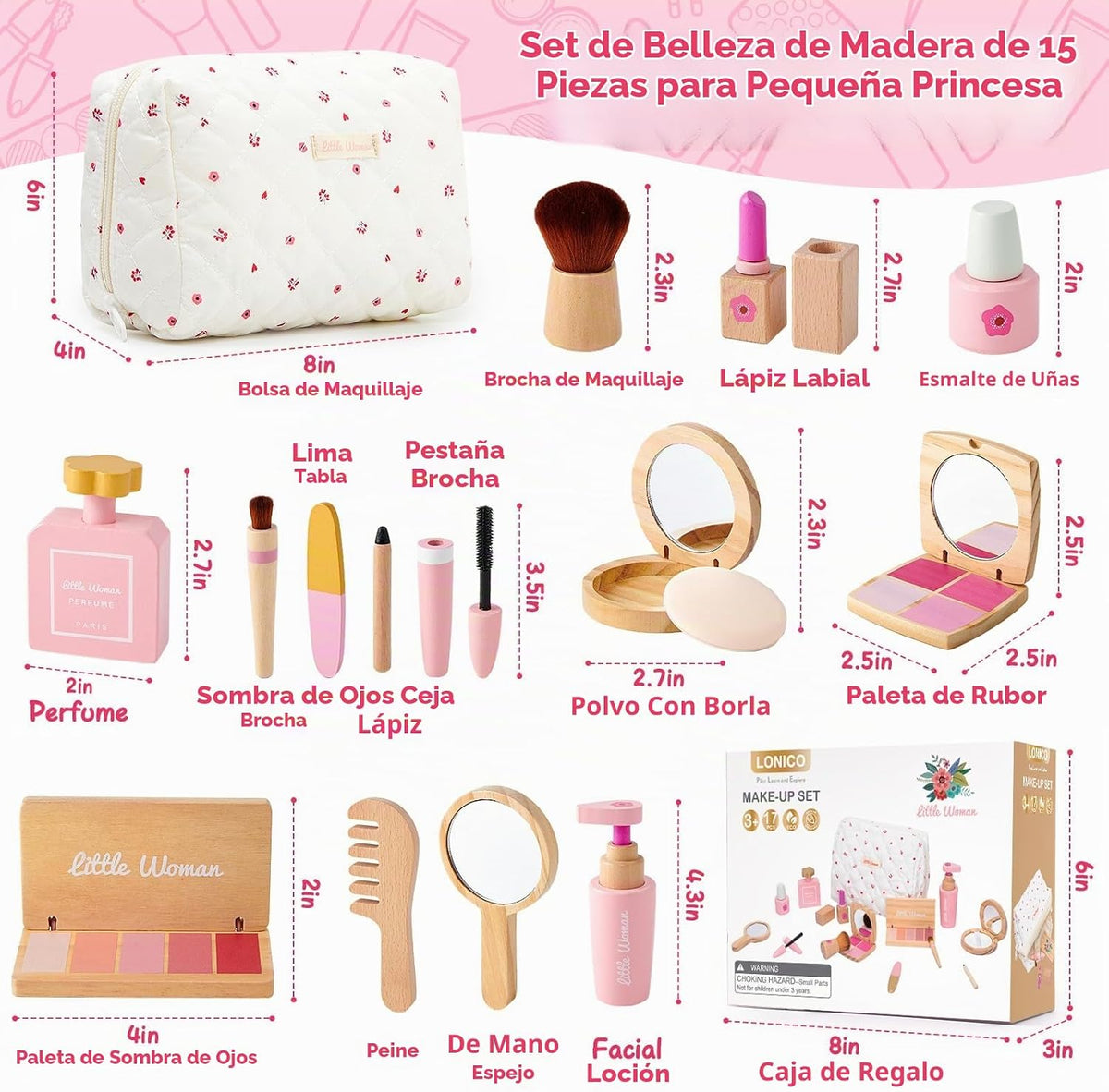 Conjunto de juguetes de maquillaje de madera Lonico para niñas, kit...