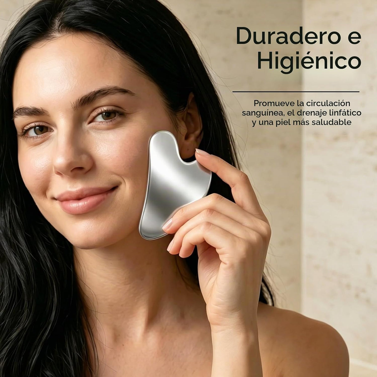 Cepillo facial de contorno linfático con mango de madera, 100% acer...