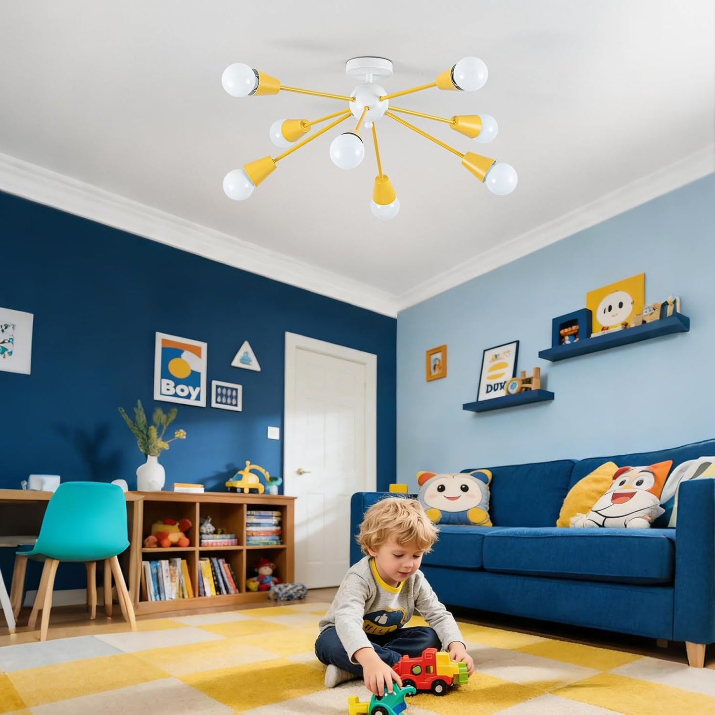 Ymlii Lámpara de techo amarilla Sputnik, 8 luces de techo para niño...