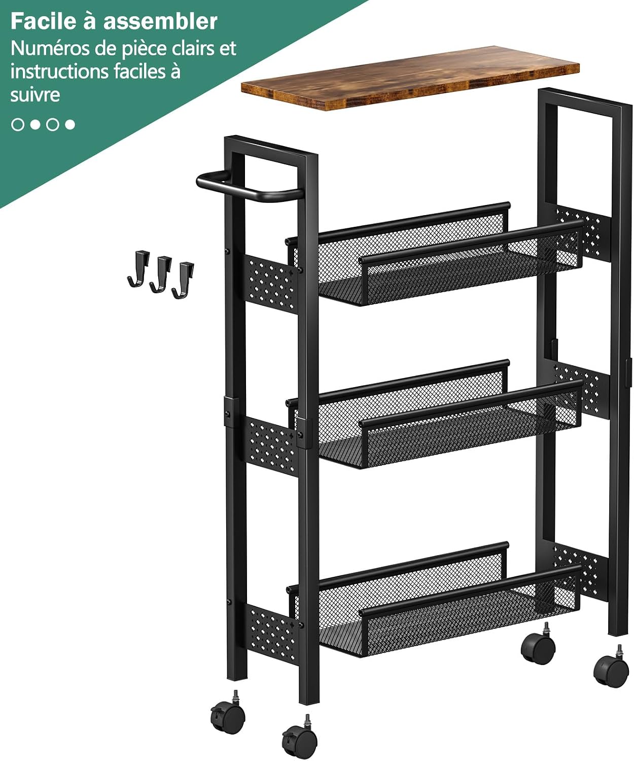 Vivihomety Carrito de Almacenamiento Delgado Utilitario con Ruedas,...