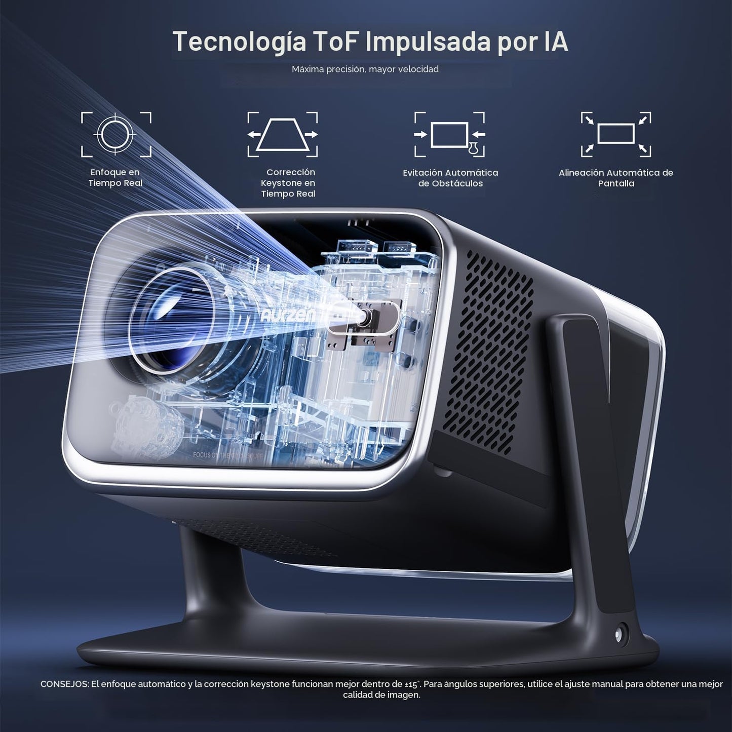 Aurzen BOOM - Mini proyector inteligente Google TV con WiFi y Bluet...
