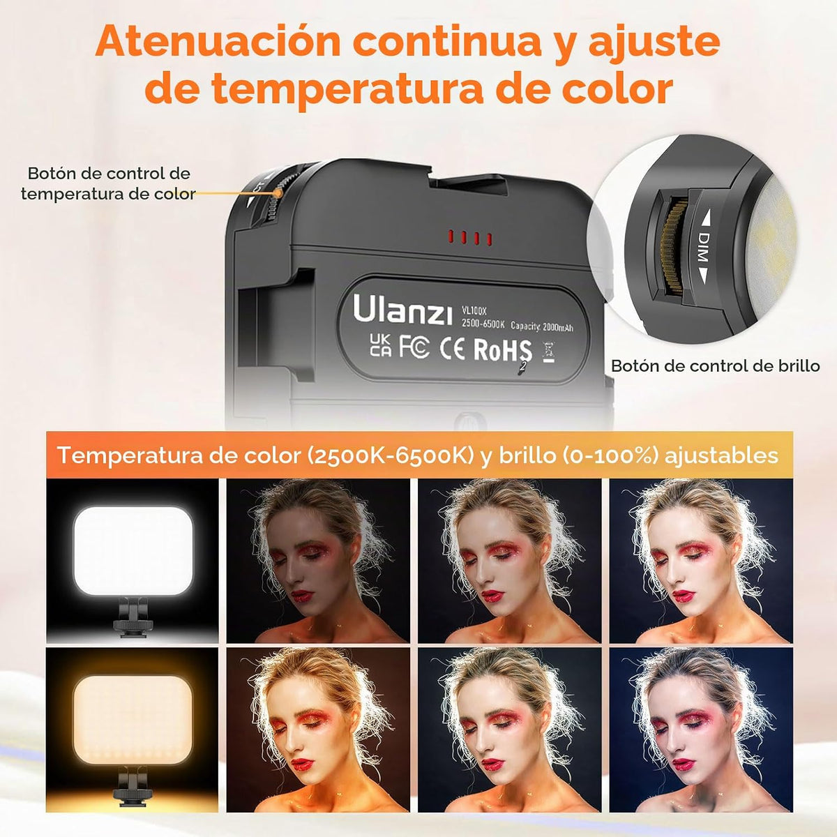 Ulanzi VL100X Luz para Selfie, Panel de Luz LED con Clip para Teléf...