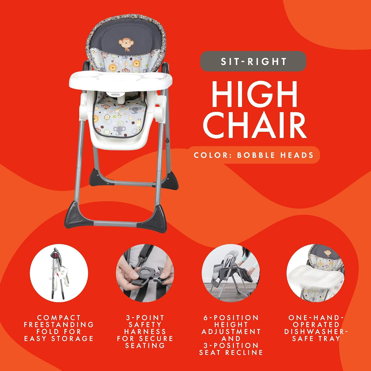 Baby Trend Silla alta Sit-Right, cabezas bobble