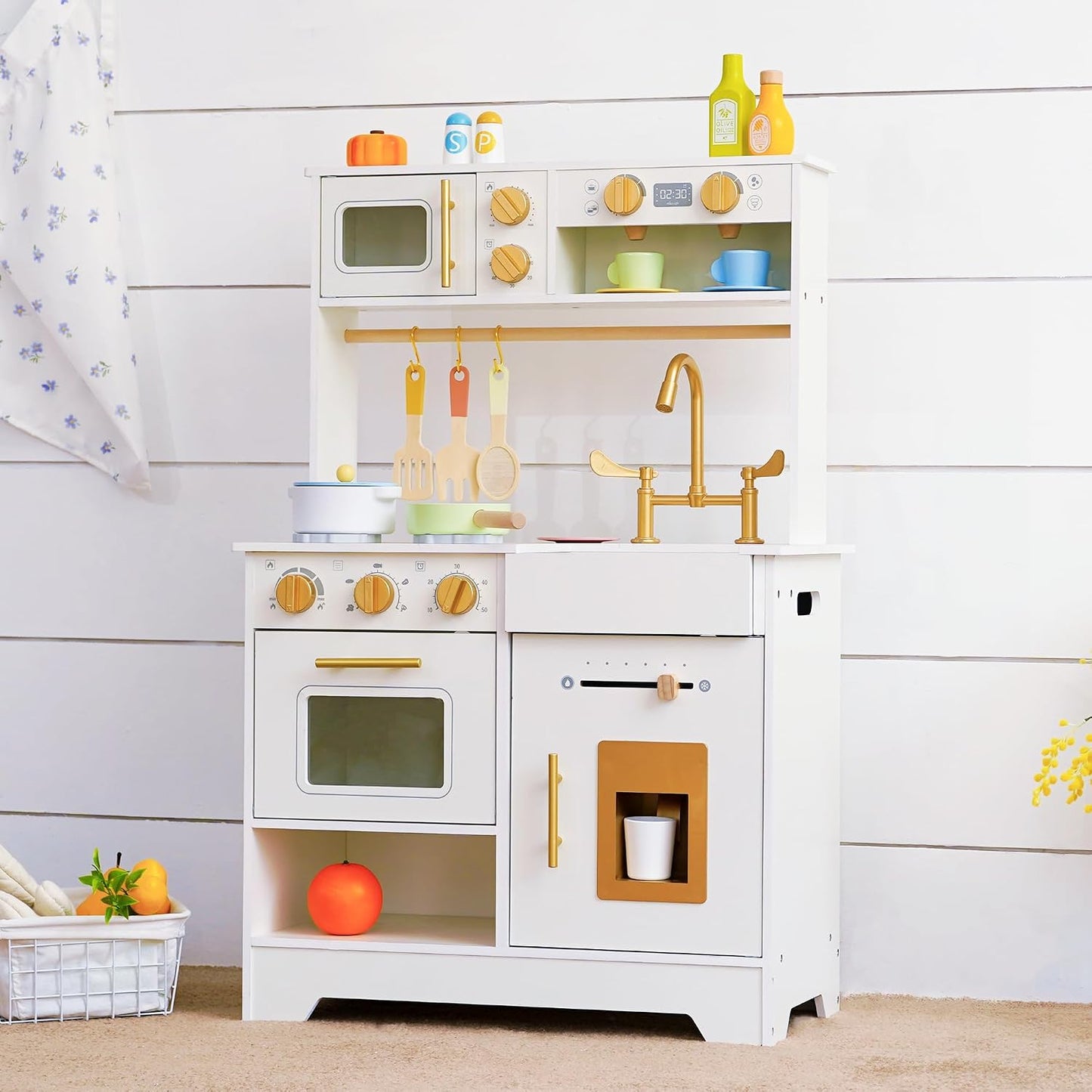 Cocina de juego de madera para niños con máquina de hielo: pequeño...