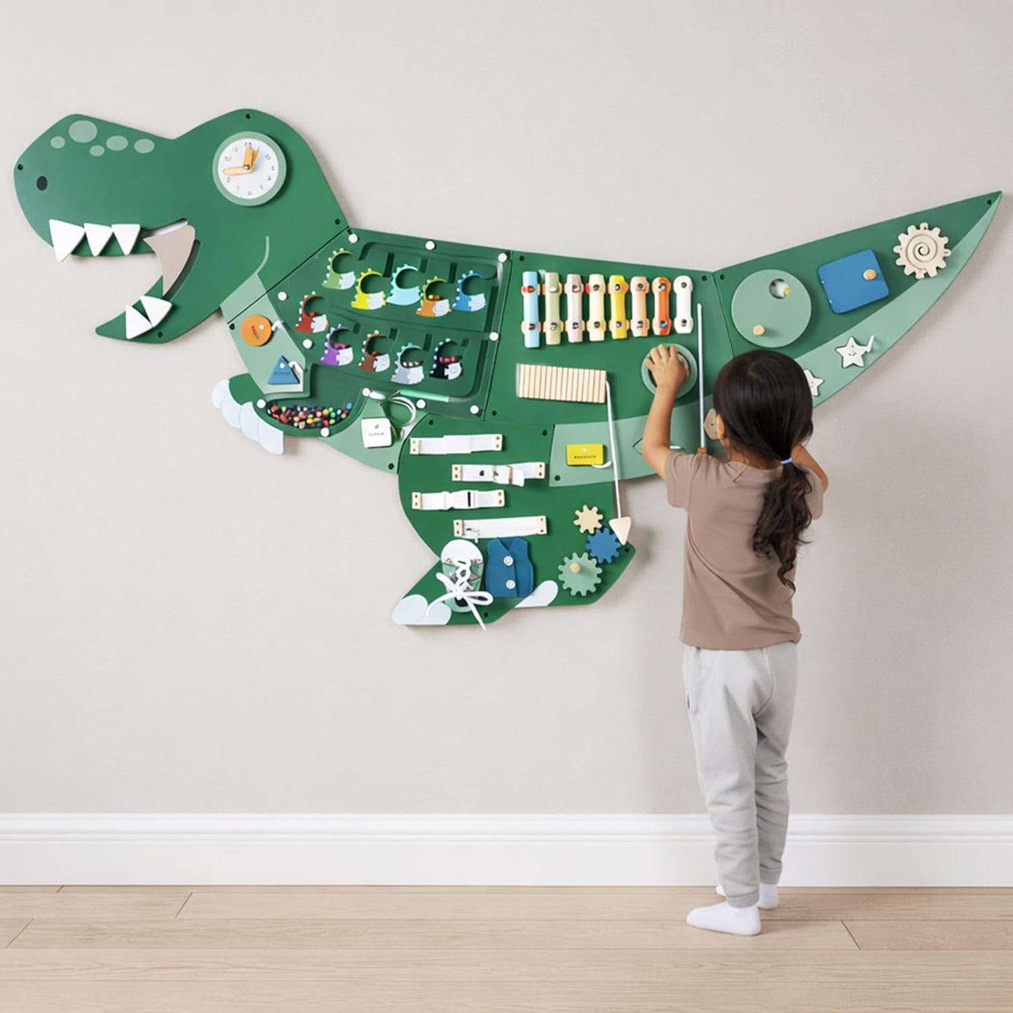 Tablero de actividades de dinosaurio para pared, panel de pared sen...