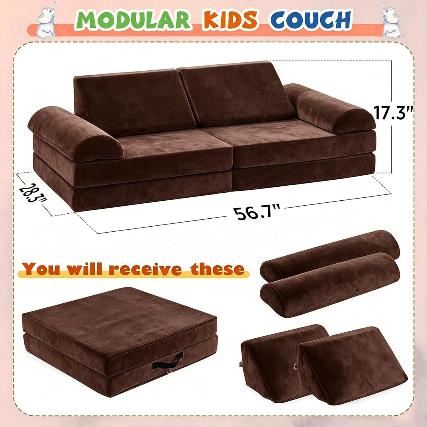 jela Sofá de piso de 8 piezas (café)