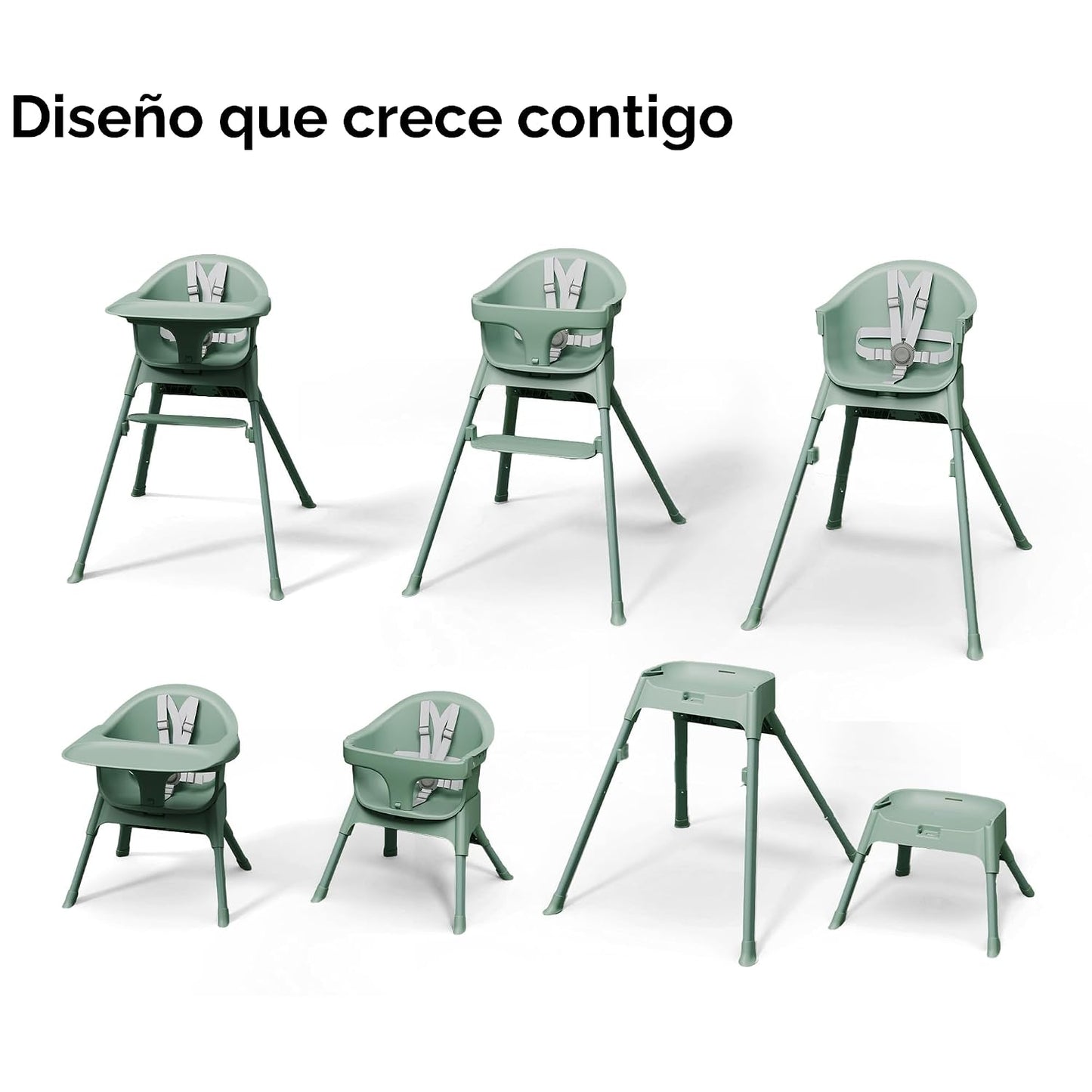 Mompush Olli Silla alta convertible 7 en 1 para bebés y niños peque...