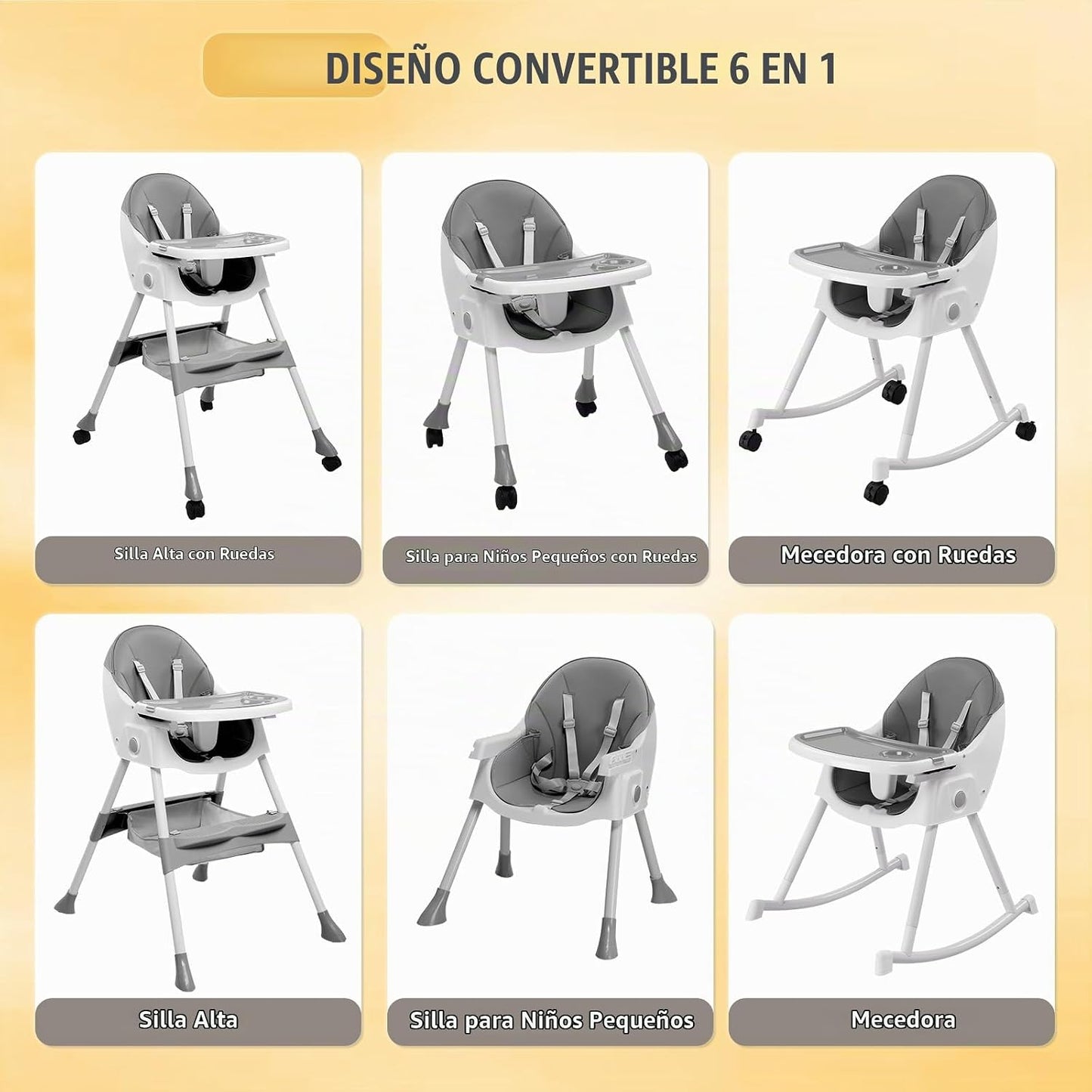 Ktaxon - Silla alta para bebé, silla alta portátil 6 en 1, color gr...