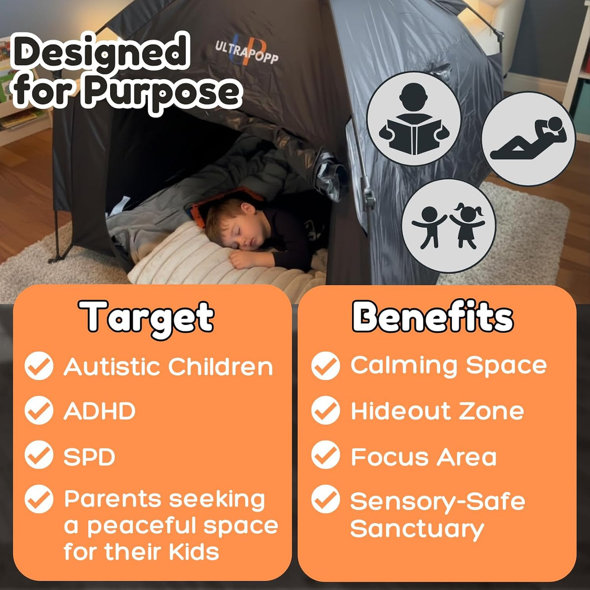Ultrapopp Tienda de campaña sensorial para niños, fácil instalación...