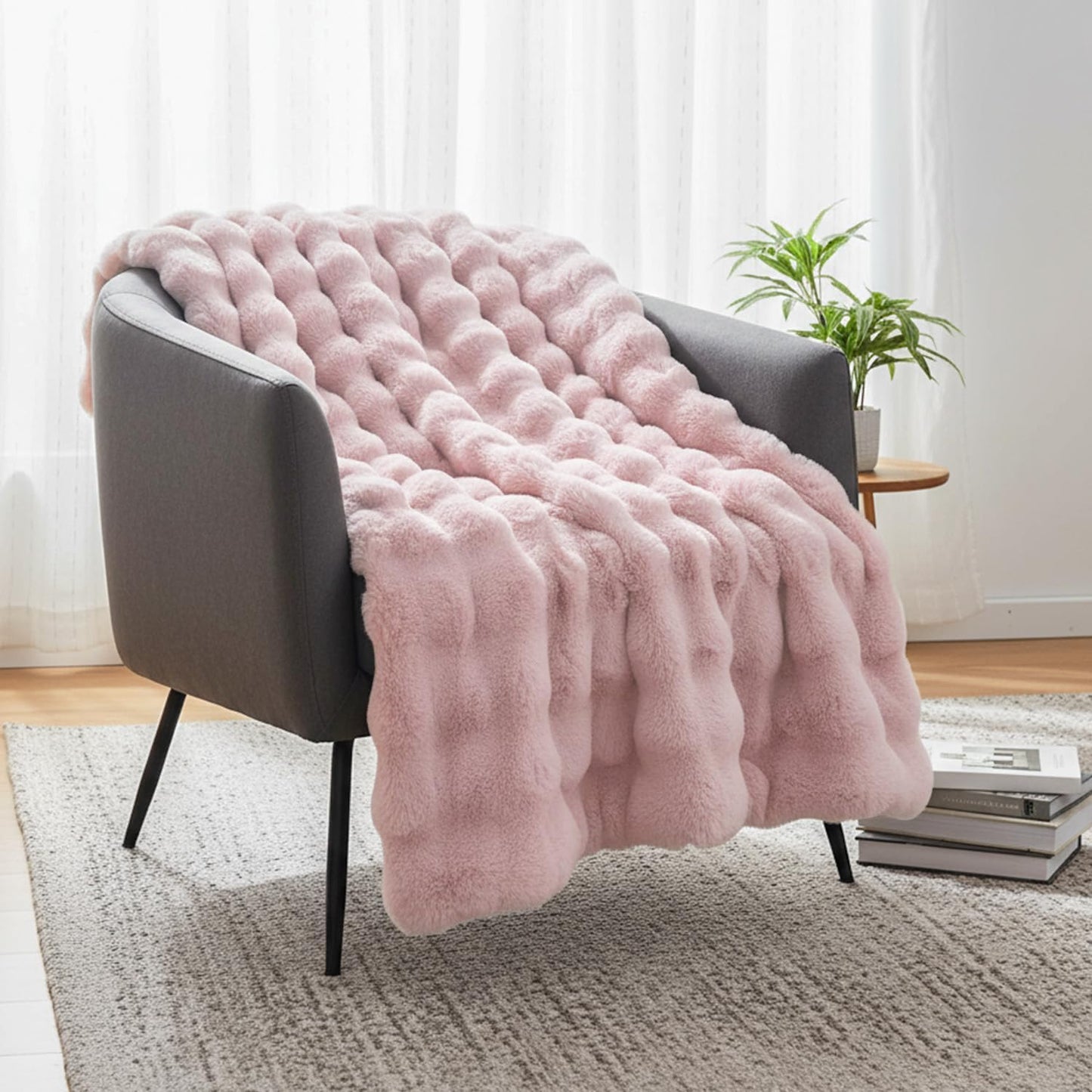 Opulapel - Manta suave para sofá de color rosa claro, manta de piel...