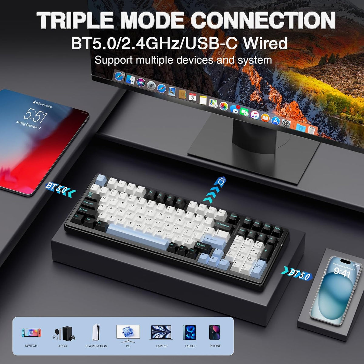 AULA Combo de teclado y mouse inalámbricos, teclados mecánicos F99...