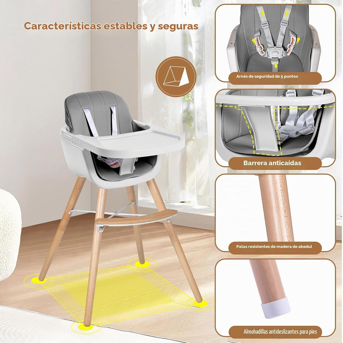 Sillas altas para bebés y niños pequeños, silla alta de madera conv...