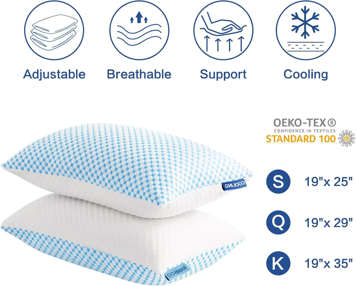 EASELAND Juego de 2 almohadas refrescantes de tamaño Queen, espuma...