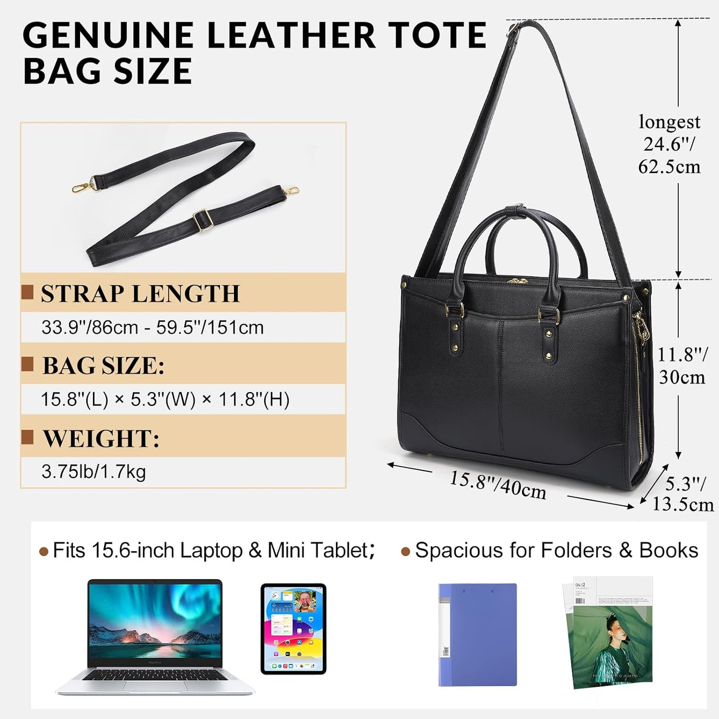 LuxCuir Bolso de mano de cuero genuino para mujer, para el trabajo,...