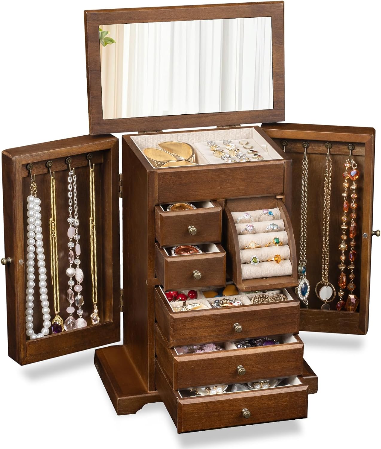 Yoimori Joyero para mujer, joyero de madera rústica y organizadores...