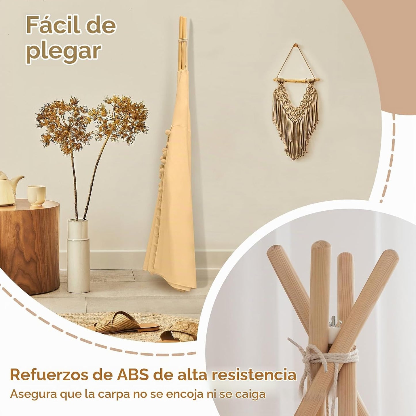 WIRHAO Tienda de campaña tipi para niños con alfombra, lona de algo...