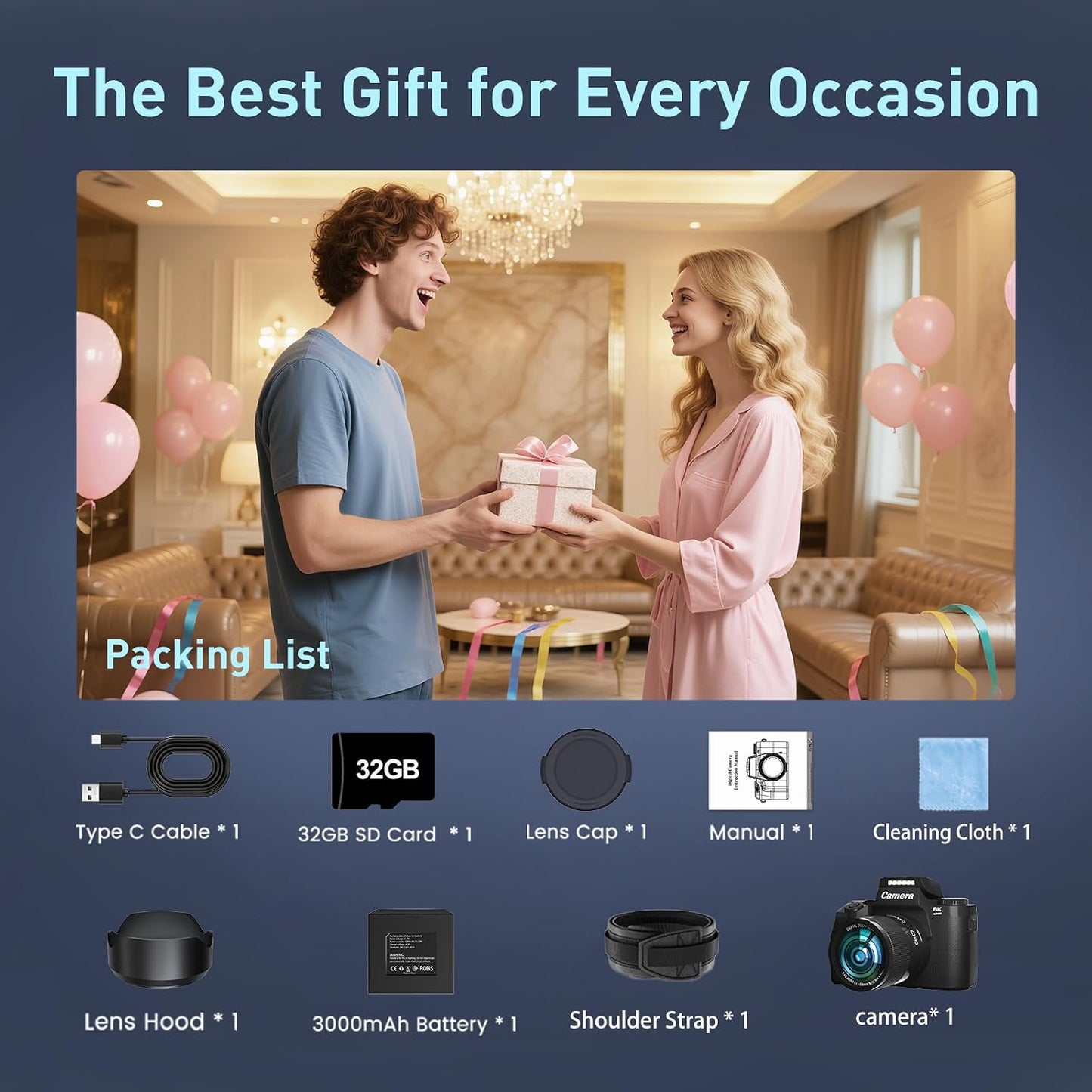 Cámara digital 8K, cámaras WiFi de 64 MP para fotografía con pantal...
