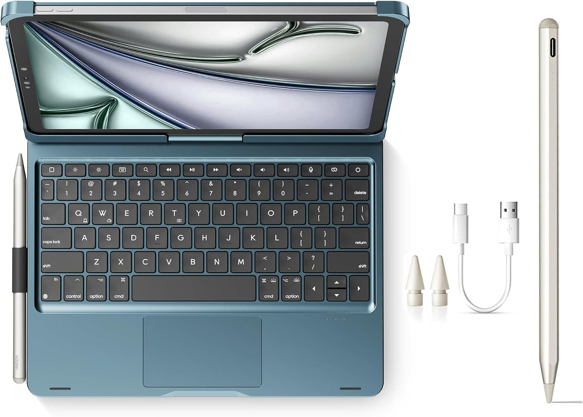 edaiser Lápiz óptico + funda con teclado giratorio para iPad Air de...