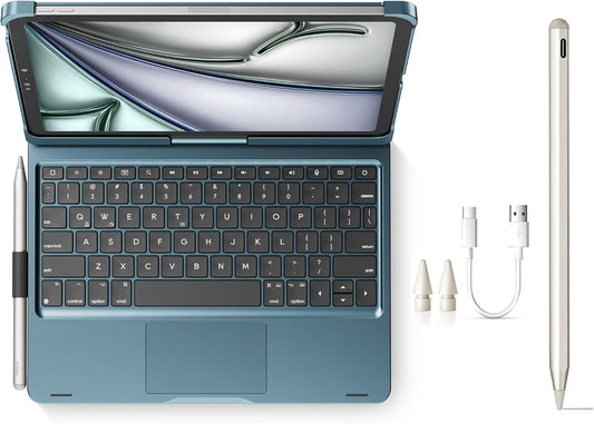 edaiser Lápiz óptico + funda con teclado giratorio para iPad Air de...