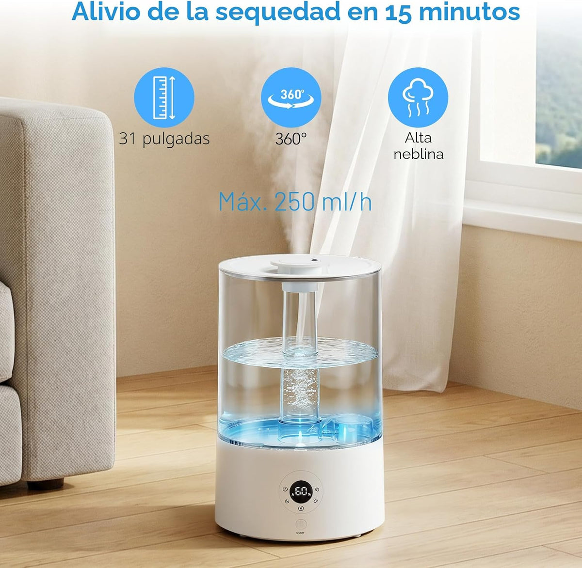 Electactic Humidificador de llenado superior de 4L para dormitorio,...