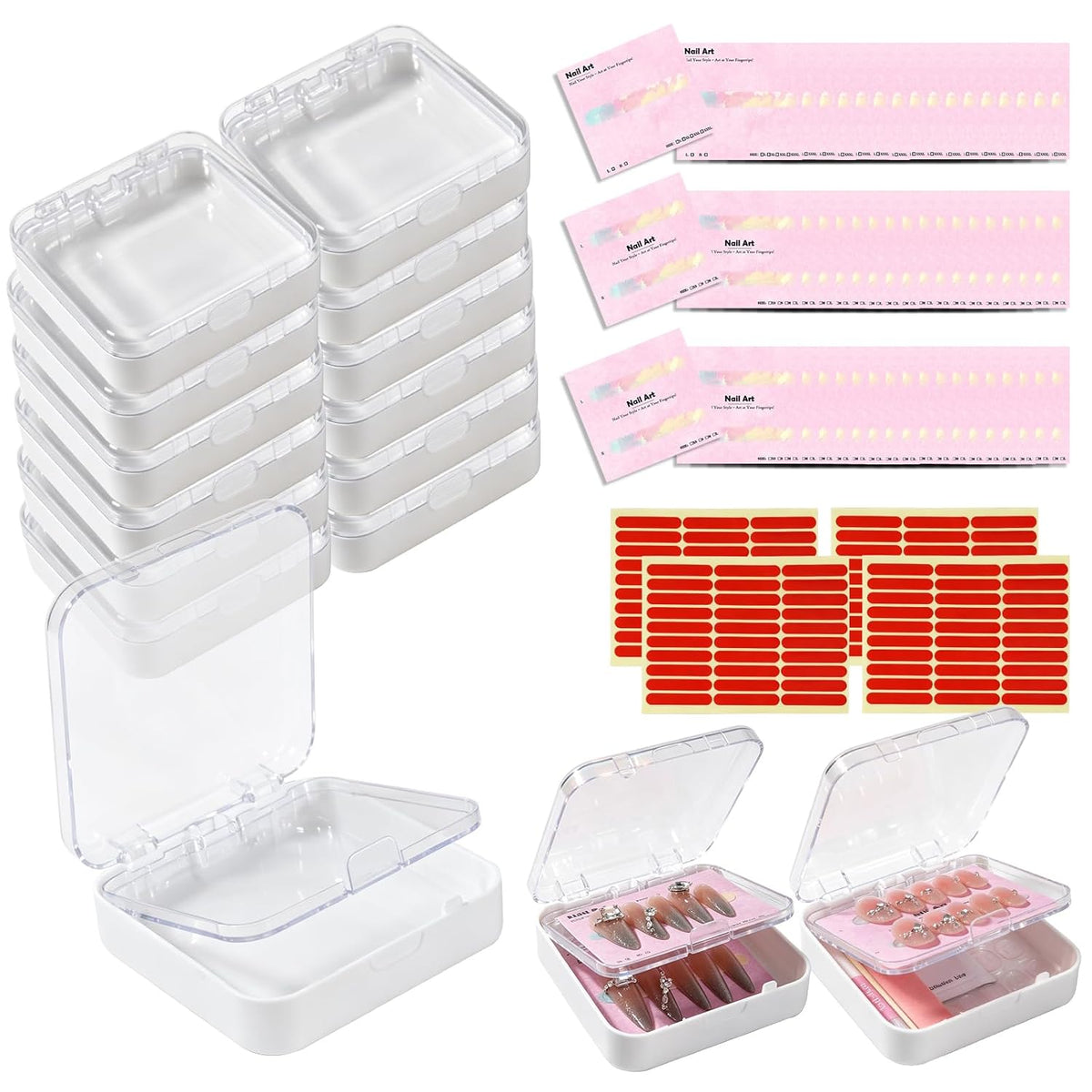 Caja de uñas a presión (blanco, 12 piezas) | Caja organizadora para...