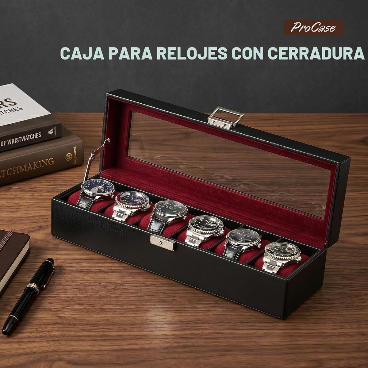 ProCase Caja de reloj con 6 ranuras para hombre, color vino | Organ...