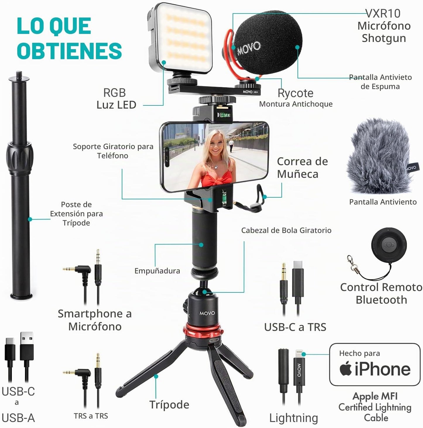 Movo iVlogger-PRO Kit de vlogging para iPhone\/Android - Kit de ini...