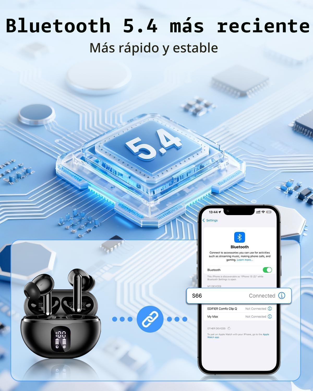 Auriculares inalámbricos, Bluetooth 5.4 auriculares estéreo de grav...