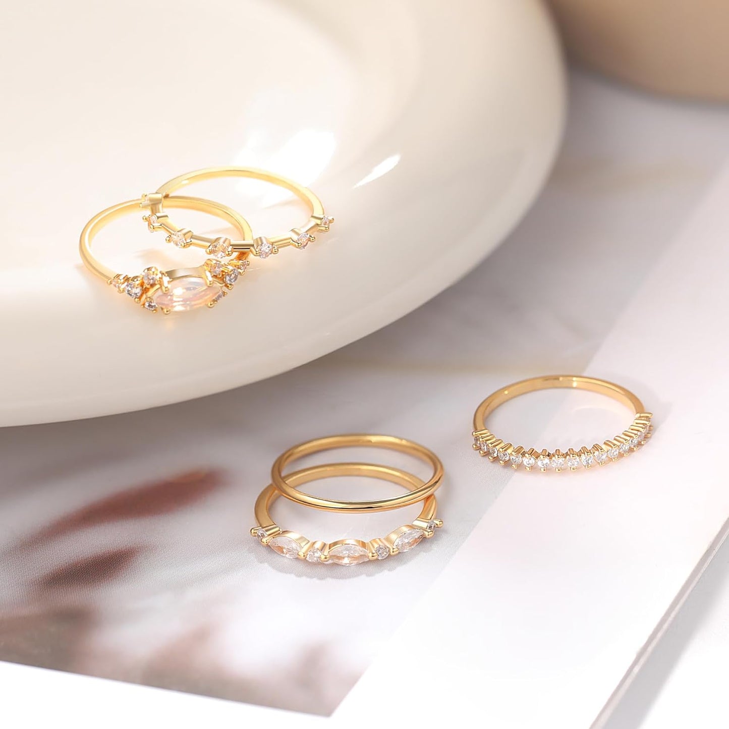 Honsny Anillos de oro apilables para mujer, juego delicado, anillos...