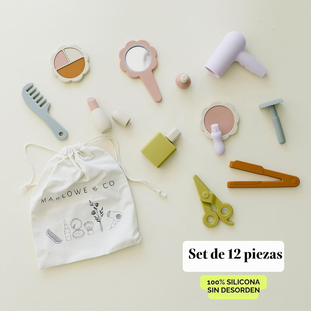 Marlowe &amp; Co Kit de maquillaje y cabello de silicona para niños...