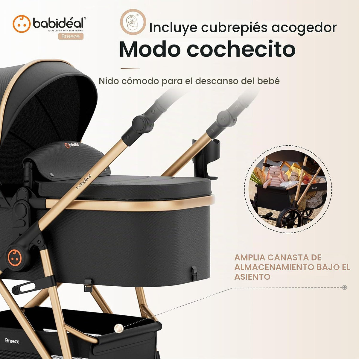 Babideal Cochecito de bebé para recién nacido y niño, plegado con u...