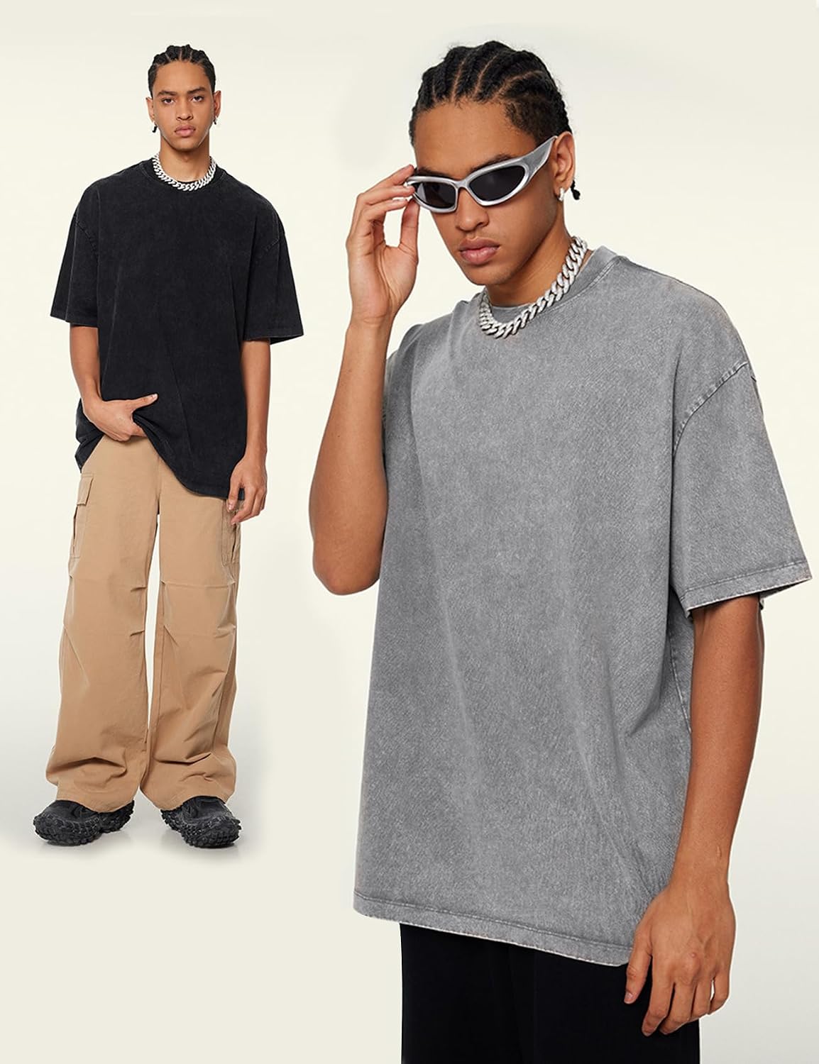 Arssm Paquete de 3 camisetas de gran tamaño para hombre, estilo vin...
