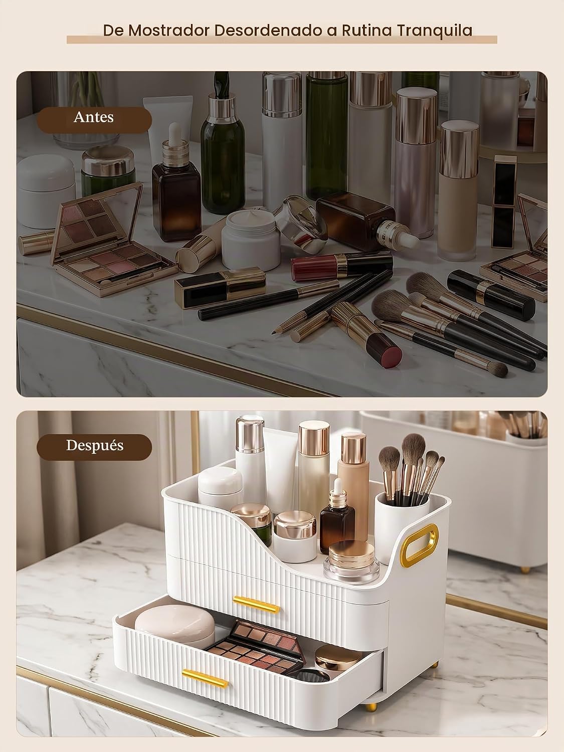 Booklov Organizador de maquillaje para encimera con cajones, caja d...