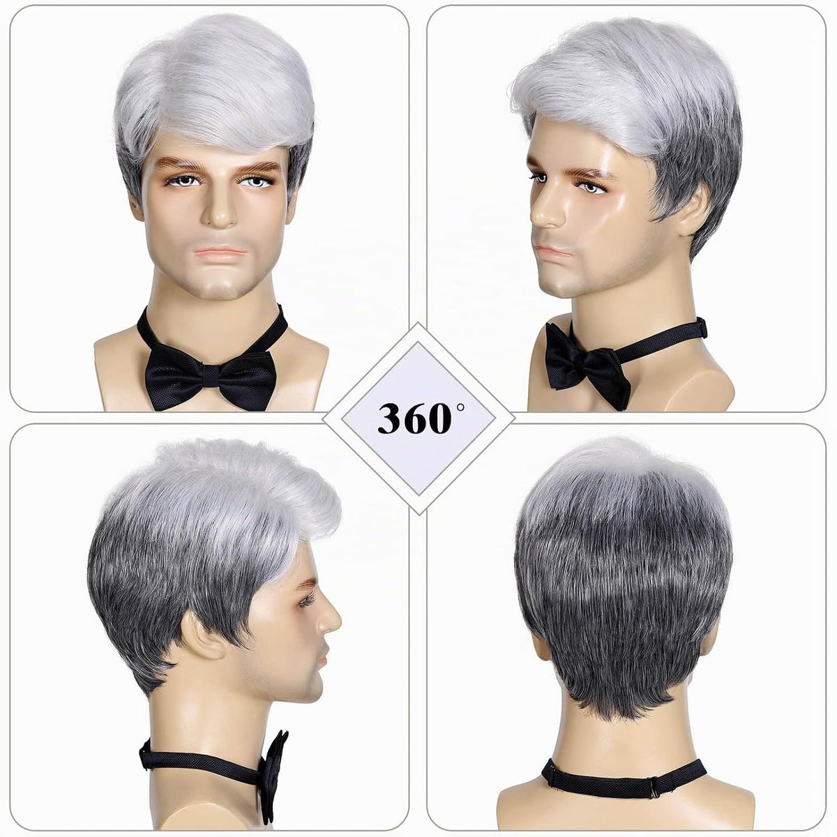 DDHAIR Peluca de anciano gris para hombre, peluca corta gris platea...