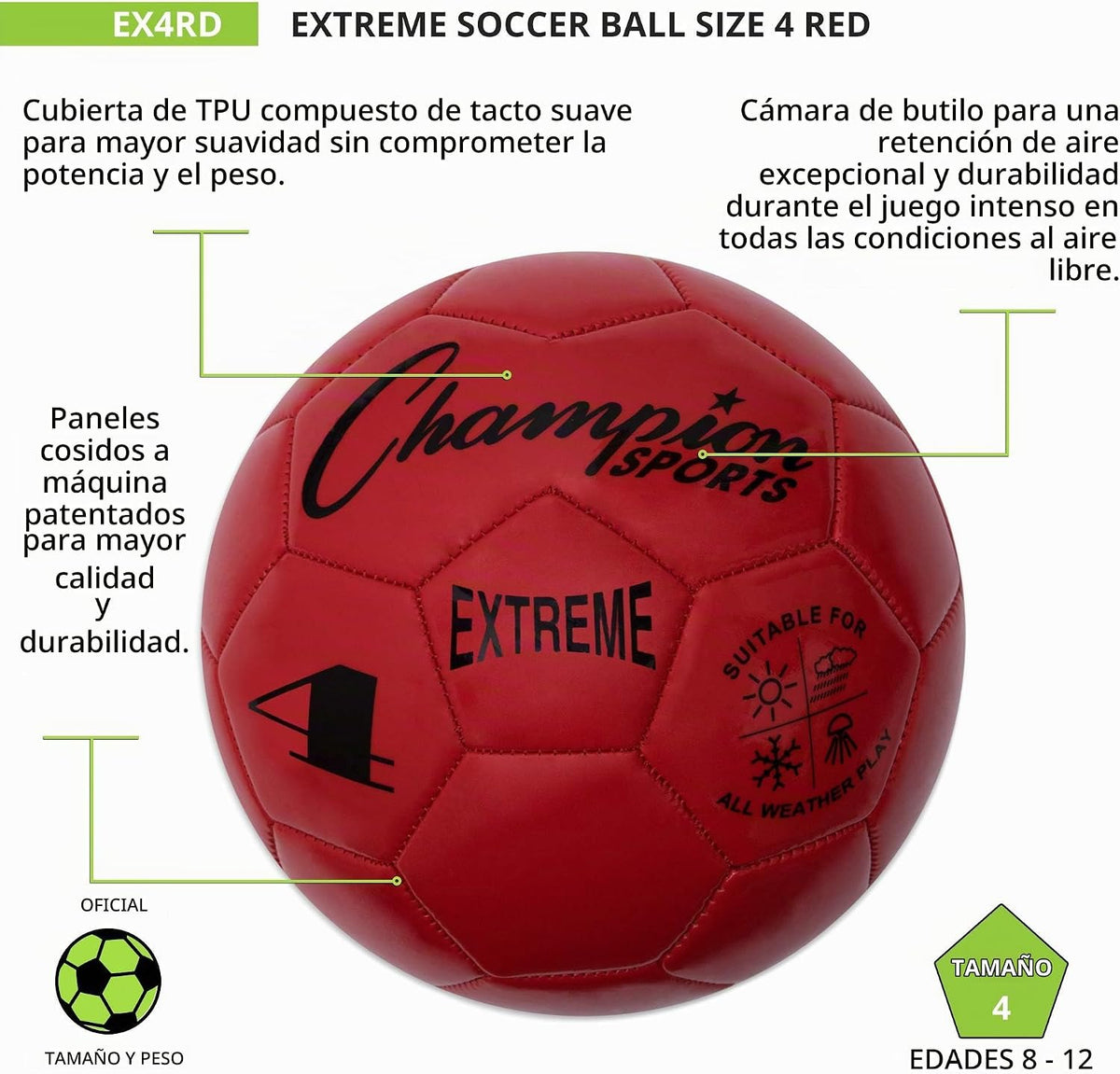 Champion Sports Extreme Series - Balón de fútbol \u2013 Tamaños 3,...