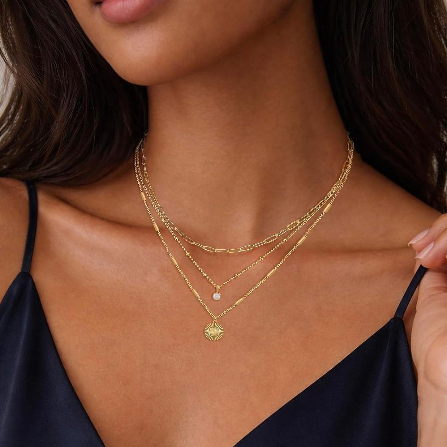 Voduim Collares en capas para mujer, delicado collar de oro apilado...
