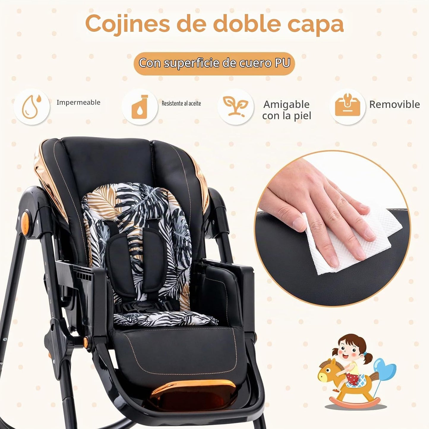 BABY JOY Silla alta, silla alta plegable para bebé con altura ajust...