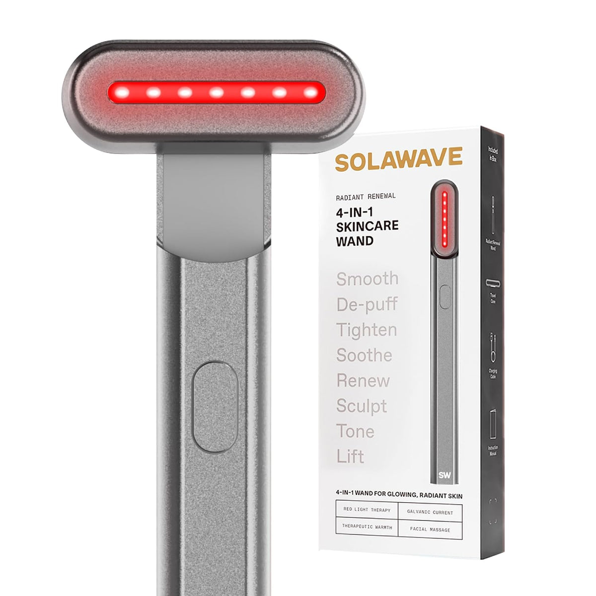 Solawave Varita de terapia de luz roja 4 en 1 para cara y cuello (c...
