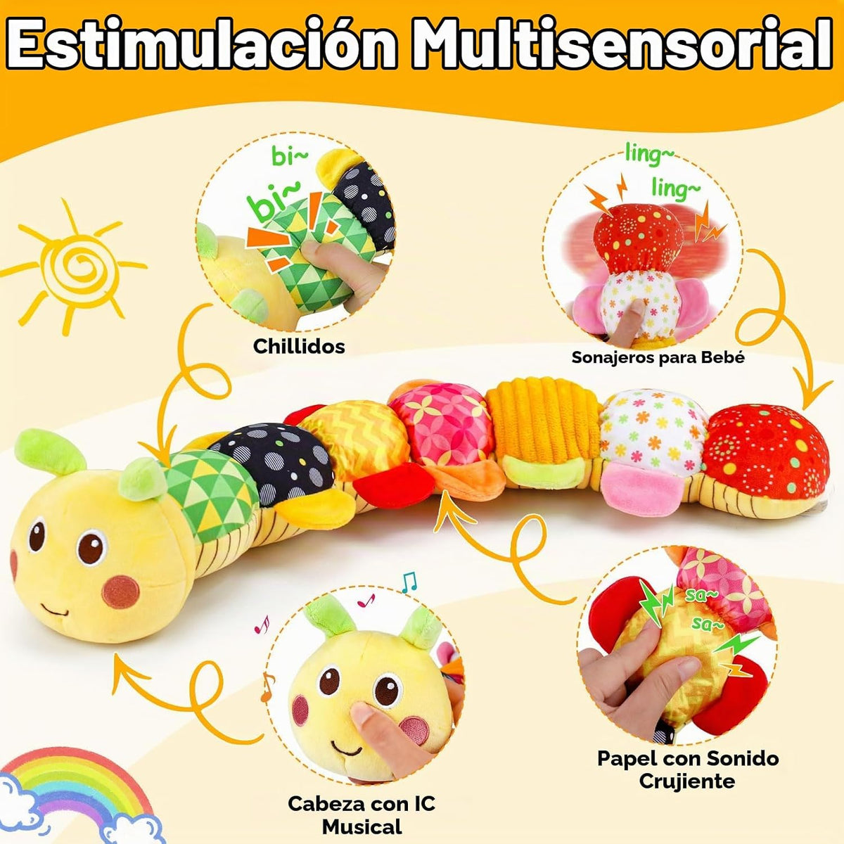 Topsochir Juguetes de oruga para bebés de 0 a 3 a 6 meses, animal d...