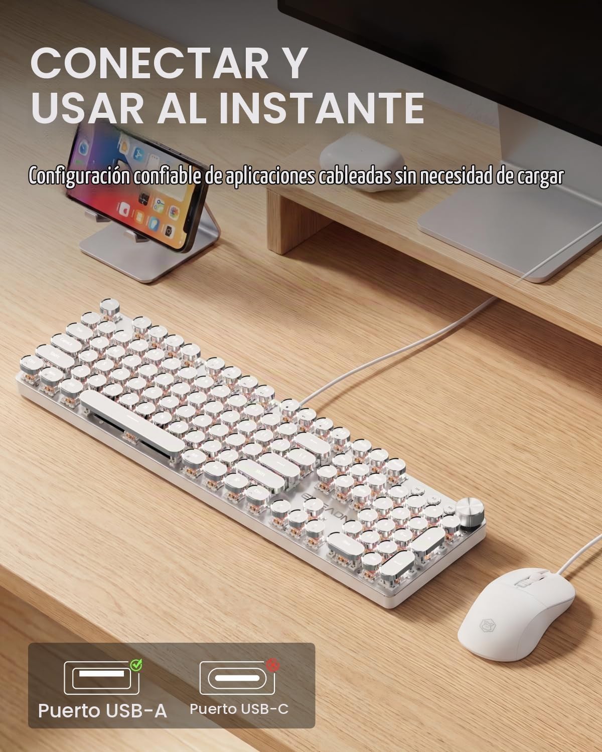 Combo de teclado y mouse con cable para máquina de escribir, interr...