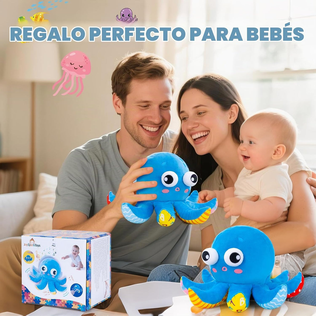Juguetes para bebés de 6 a 12 meses, juguetes musicales de pulpo sa...