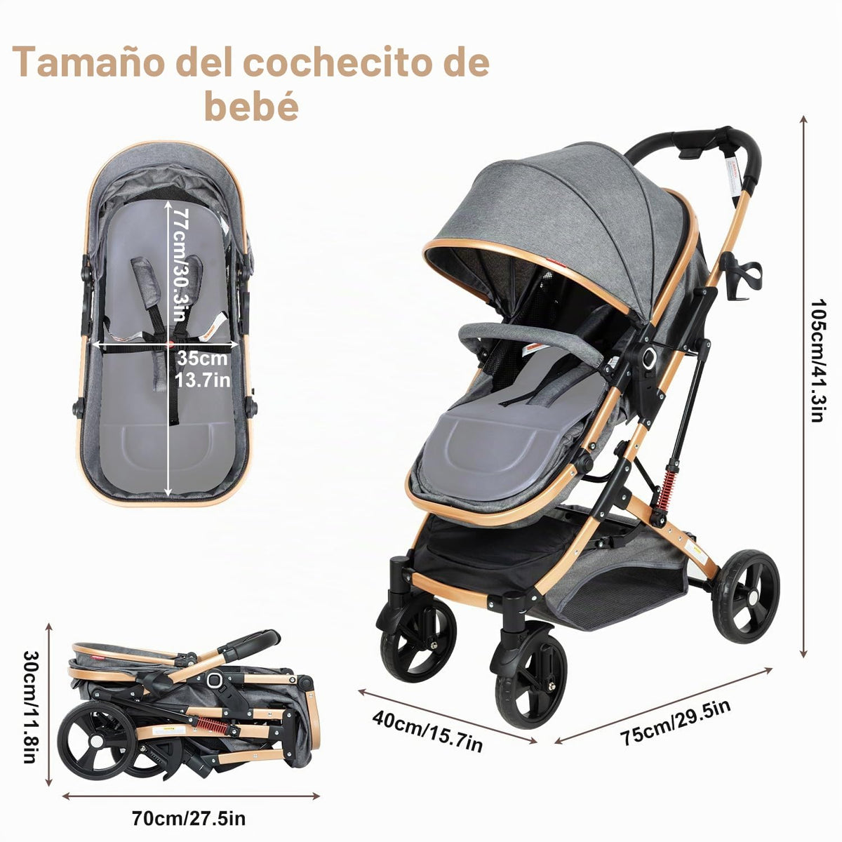 Cochecito de bebé 2 en 1, cochecito para recién nacido, plegable y...