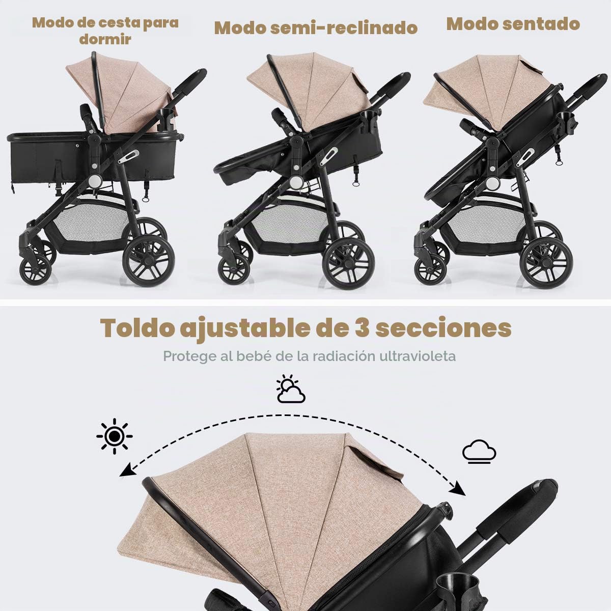 BABY JOY Cochecito de bebé, cuna convertible 2 en 1 a cochecito, si...
